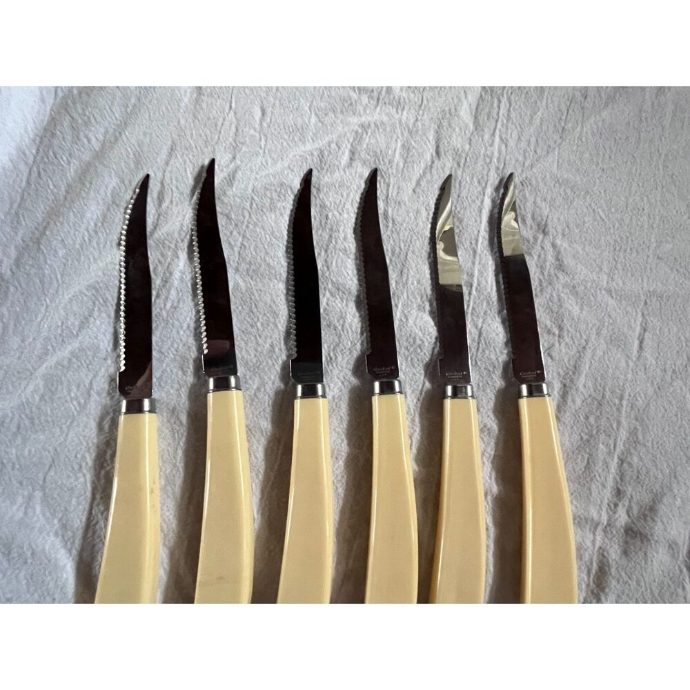 Set of 6 Vintage Ivory Bakelite  Steak Knives QuiKut Stainless Steel